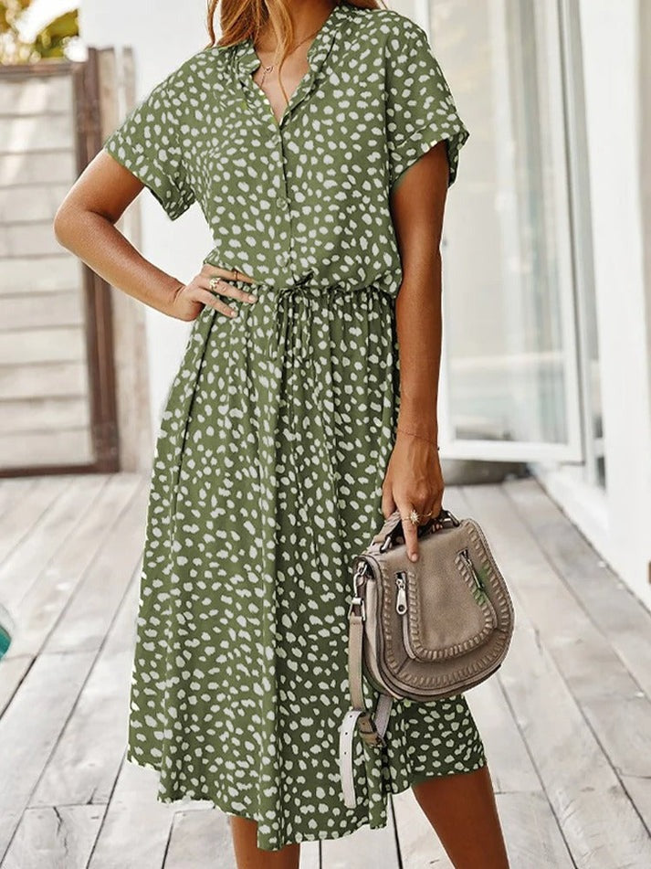 Carine | V Neck Printed Midi Dress