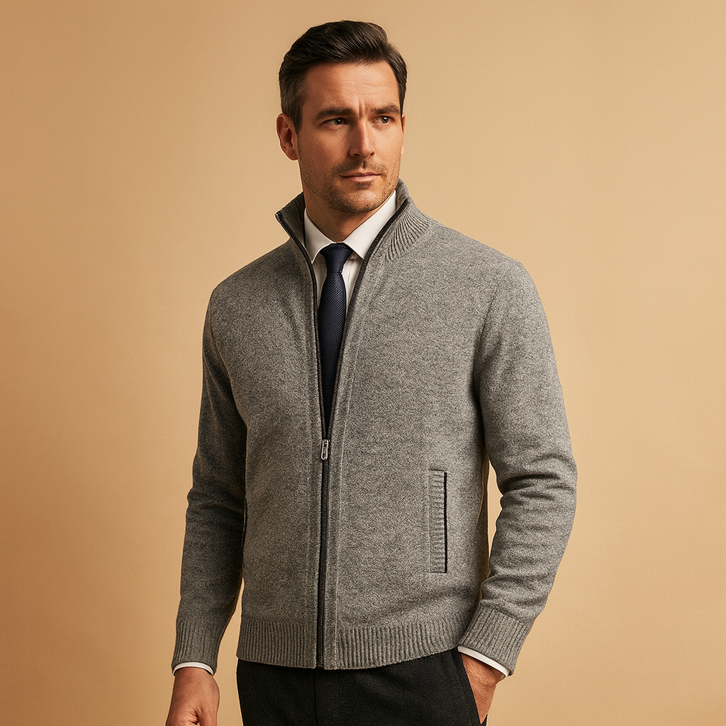 Placido | Cardigan with Full Zipper and Stand Collar