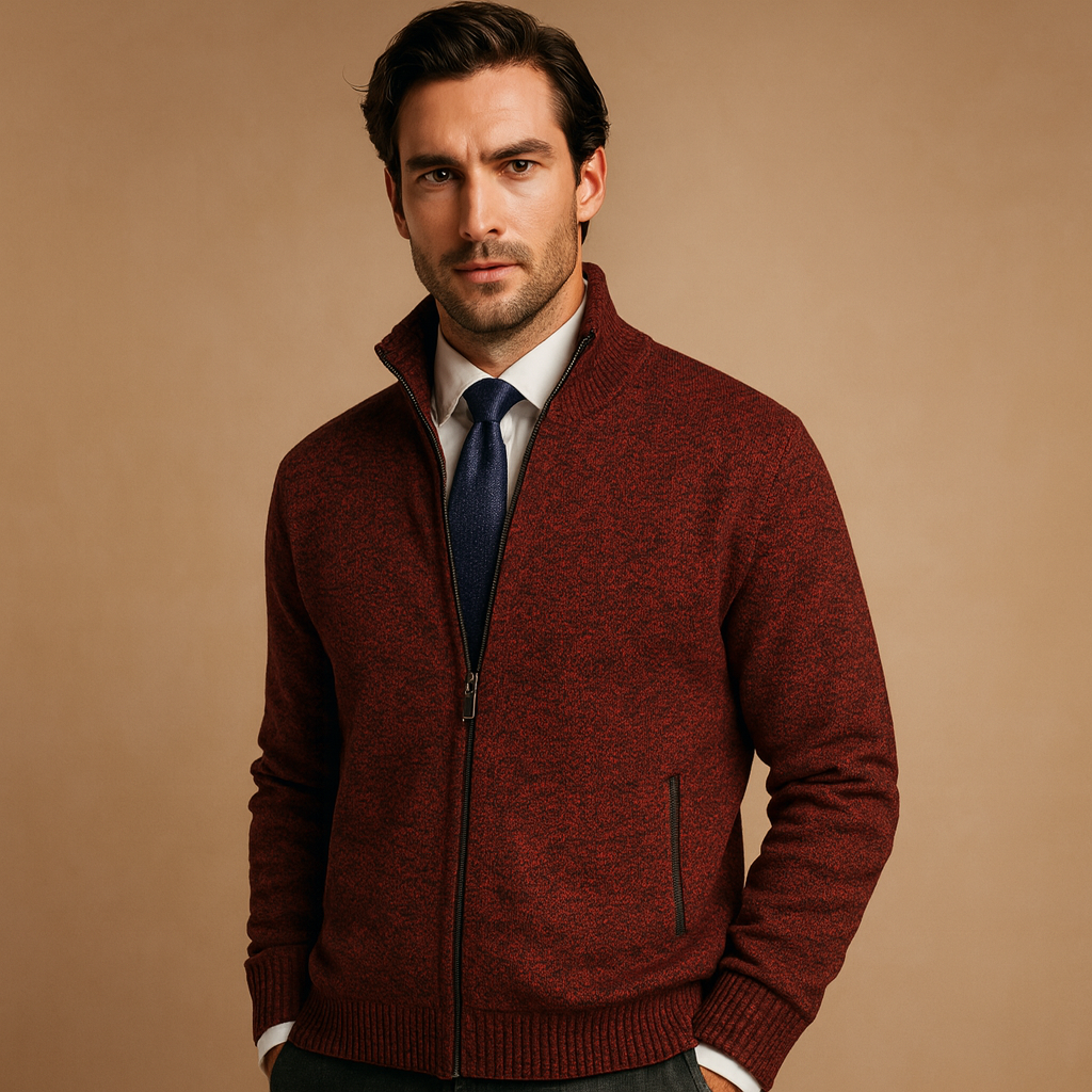 Placido | Cardigan with Full Zipper and Stand Collar