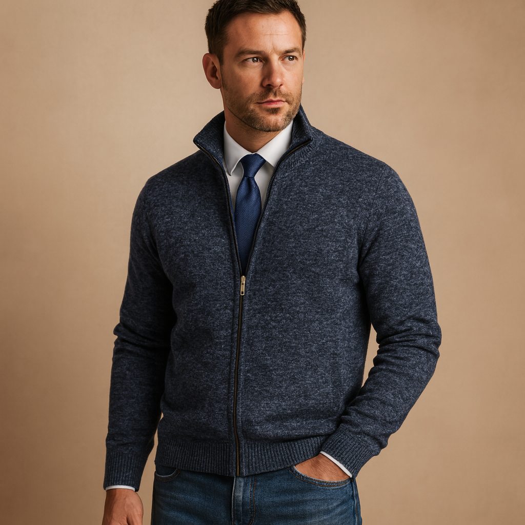 Placido | Cardigan with Full Zipper and Stand Collar
