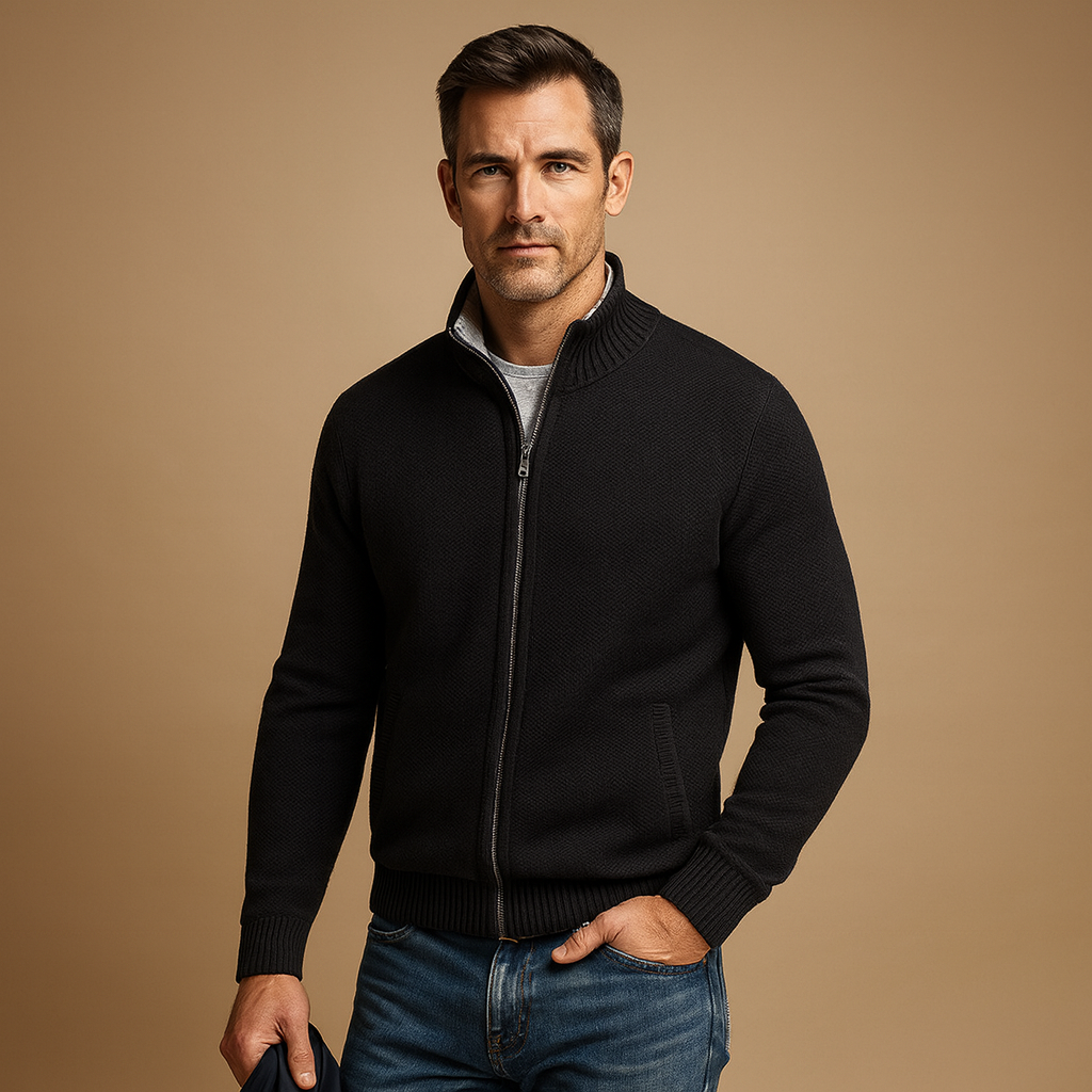 Placido | Cardigan with Full Zipper and Stand Collar