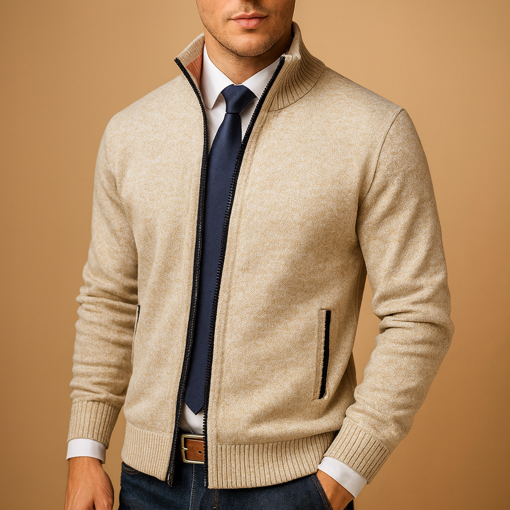 Placido | Cardigan with Full Zipper and Stand Collar