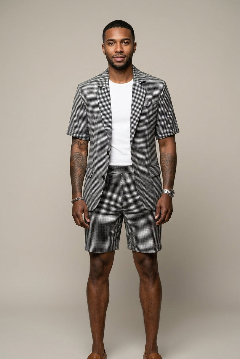 Jairald | Two Piece Checked Blazer Shorts Set