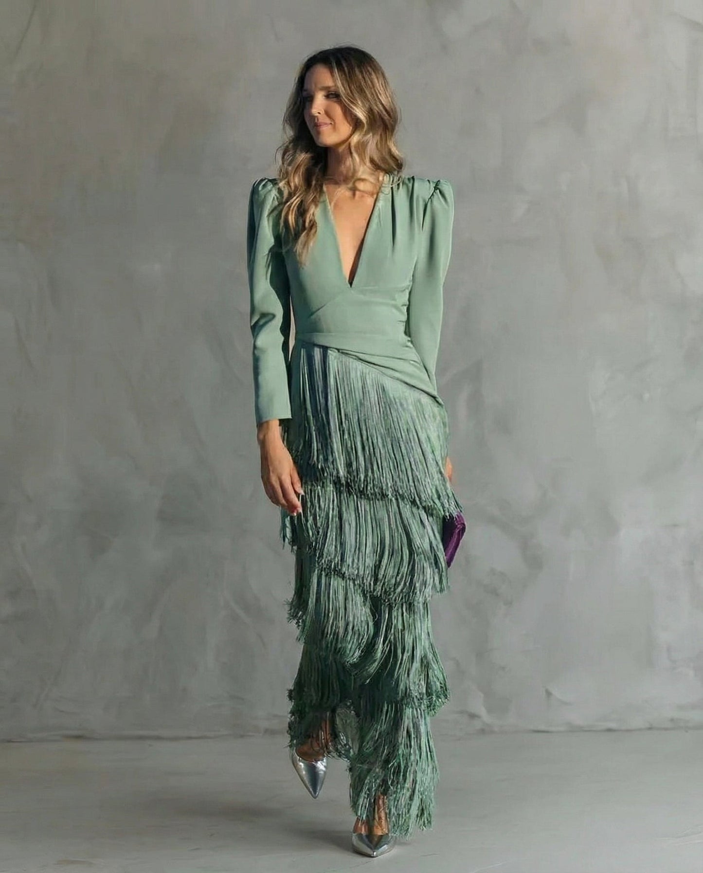 Nipuni  | Fringe Tassel V Neck Maxi Dress