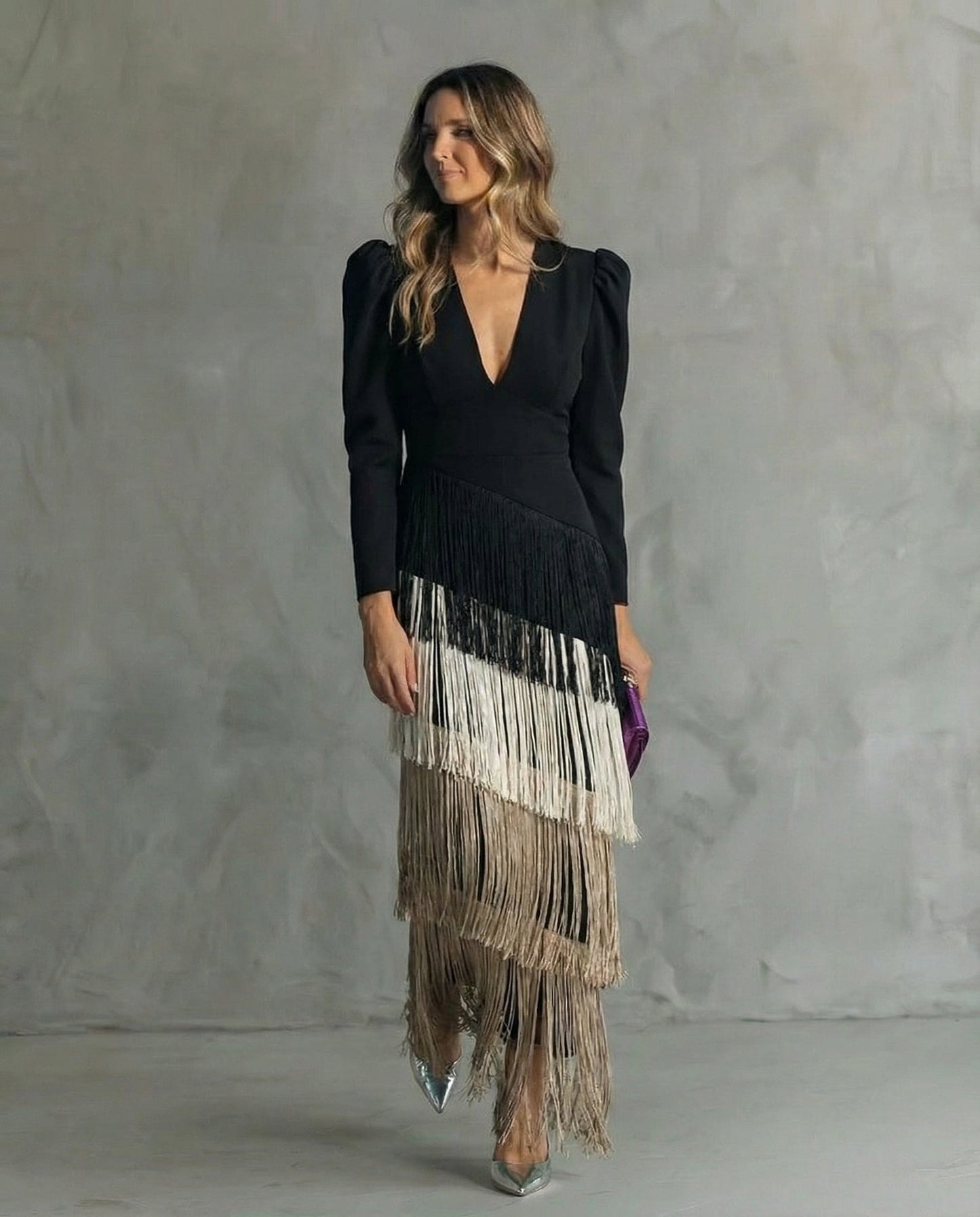 Nipuni  | Fringe Tassel V Neck Maxi Dress