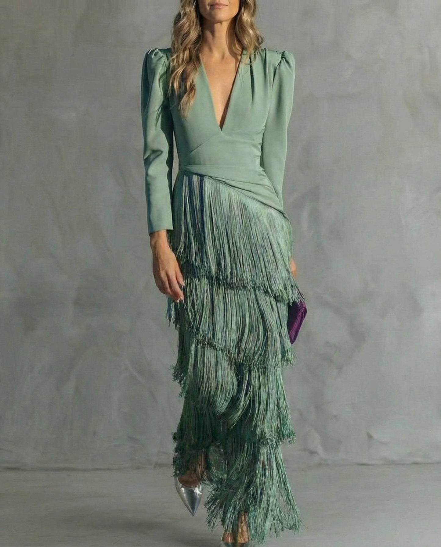 Nipuni  | Fringe Tassel V Neck Maxi Dress