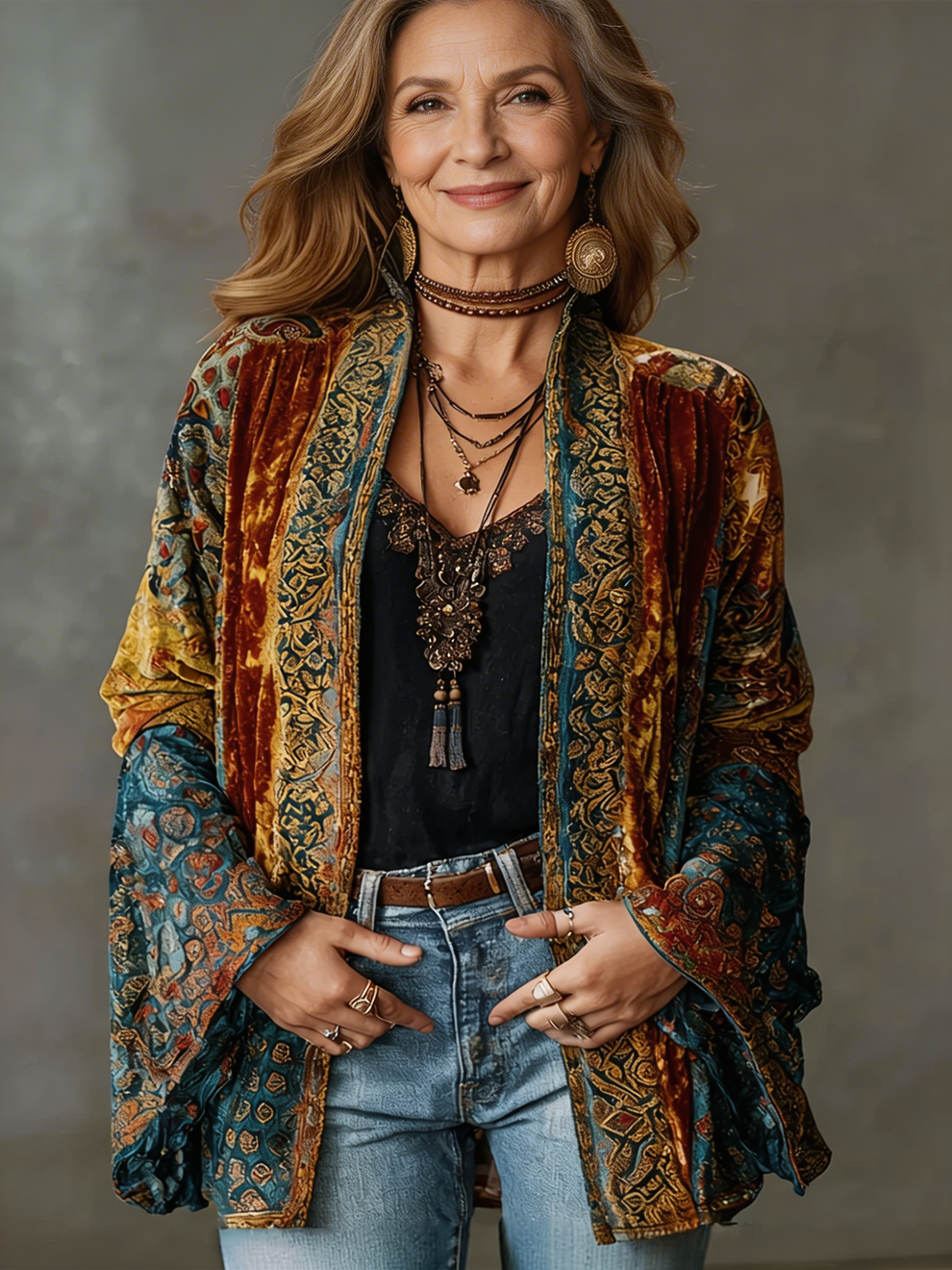 Elyska  | Boho Velvet Kimono Jacket