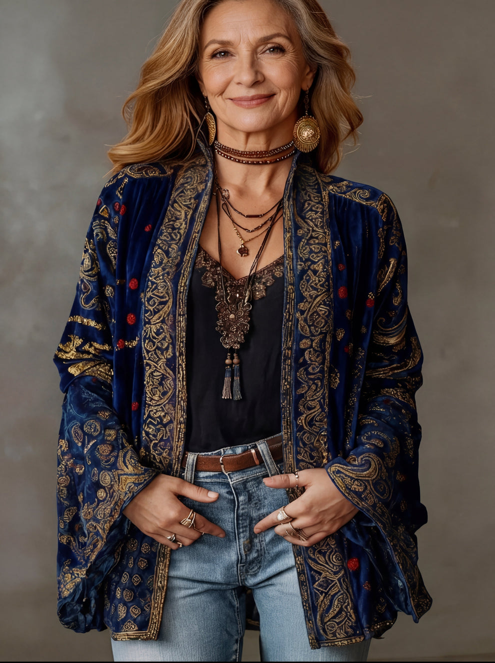 Elyska  | Boho Velvet Kimono Jacket