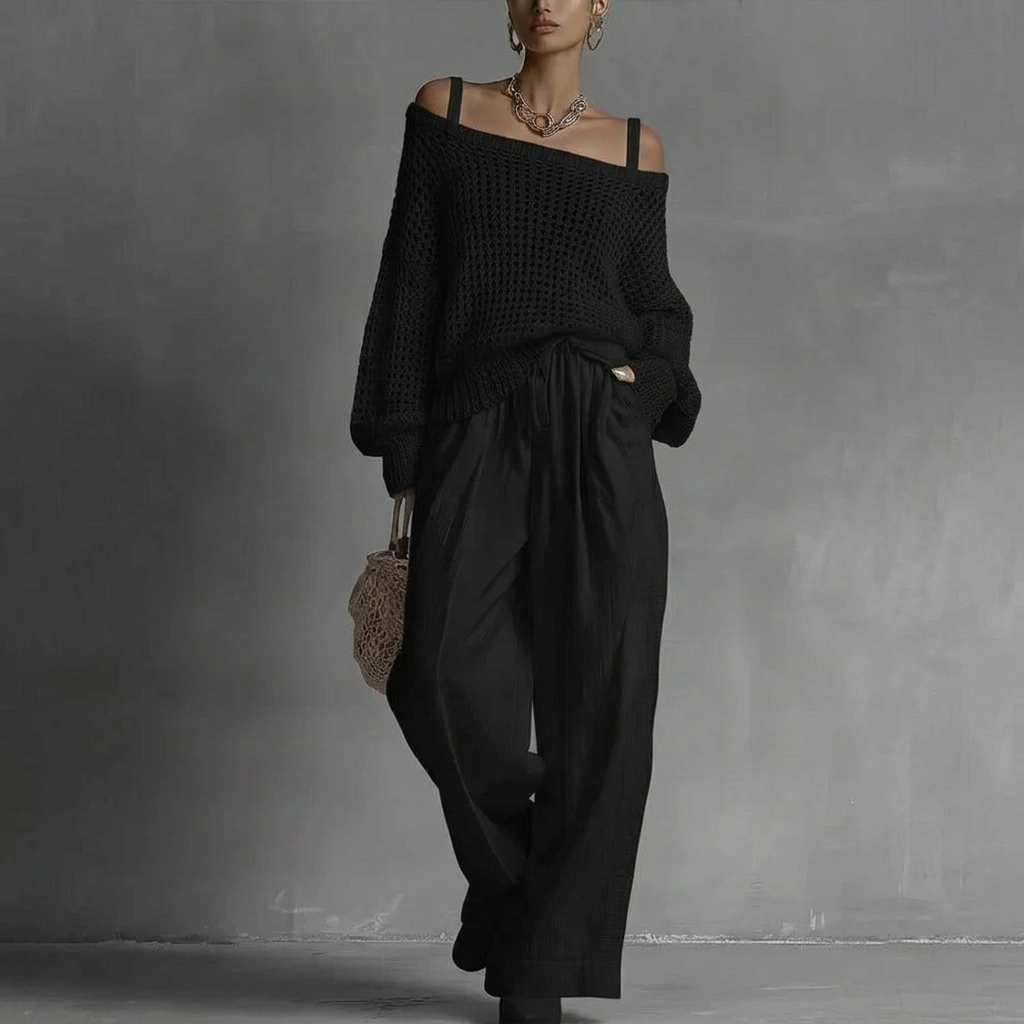 Shaneka | Off Shoulder Knitted Top Wide Leg Set