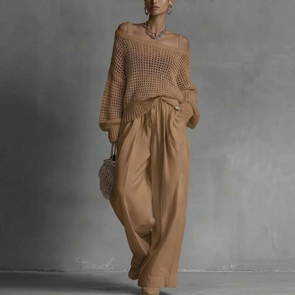 Shaneka | Off Shoulder Knitted Top Wide Leg Set