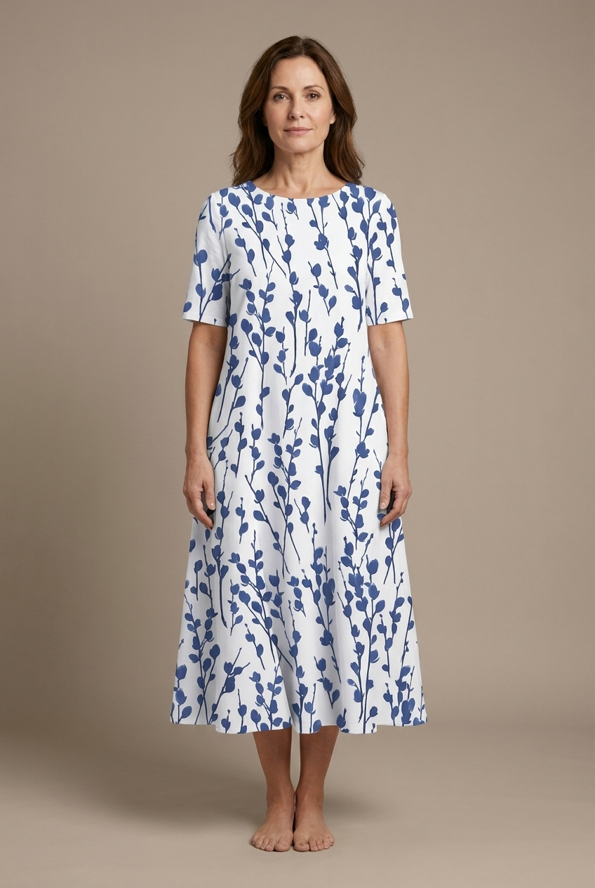 Kwanza | Floral Print Midi Dress Short Sleeves