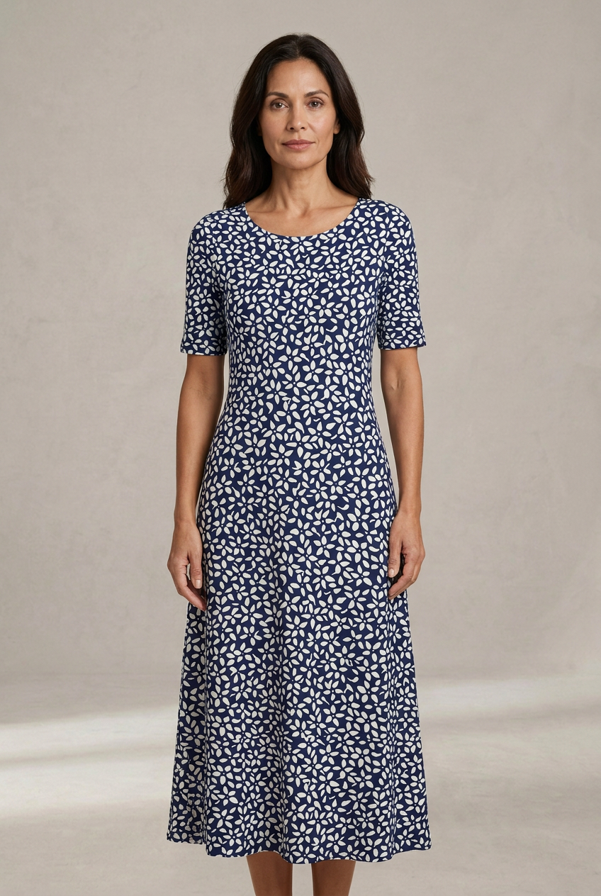 Kwanza | Floral Print Midi Dress Short Sleeves