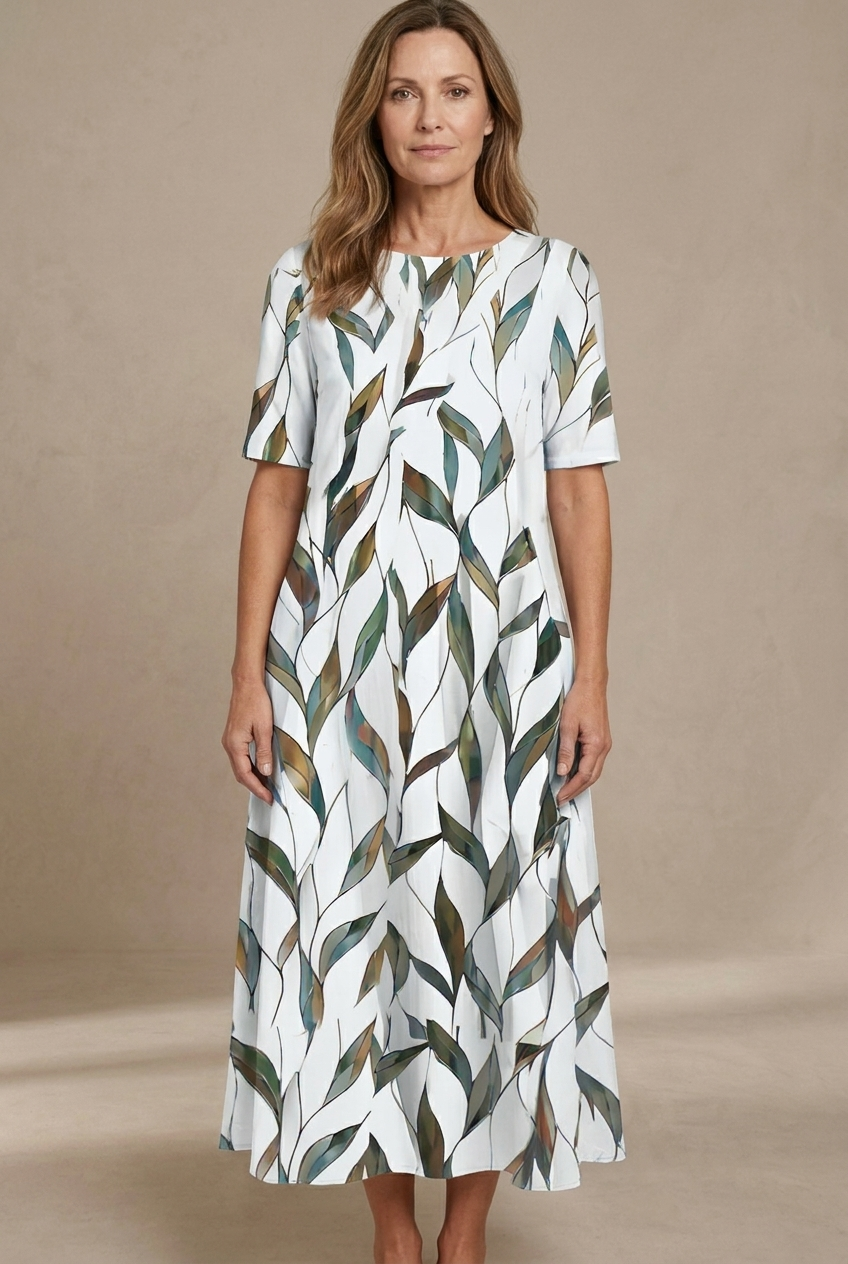 Kwanza | Floral Print Midi Dress Short Sleeves