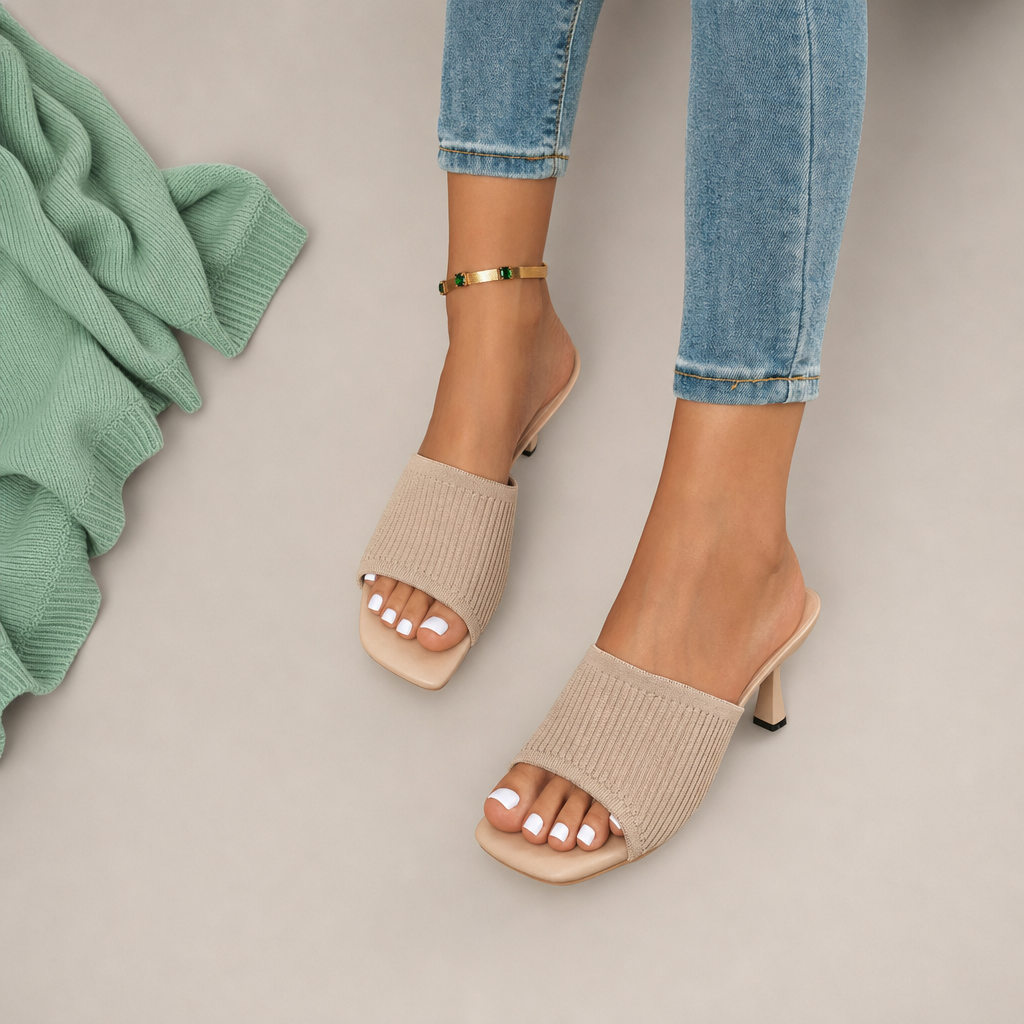 Jolinda | Knitted Open Toe Heeled Mule Sandals