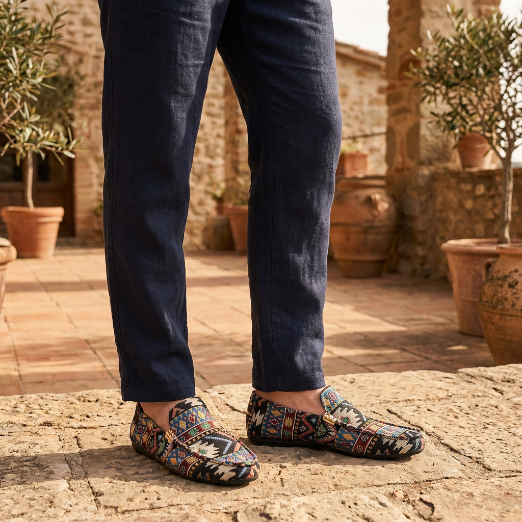 Anneloes | Moccasin Loafers with Geometric Pattern and Buckle