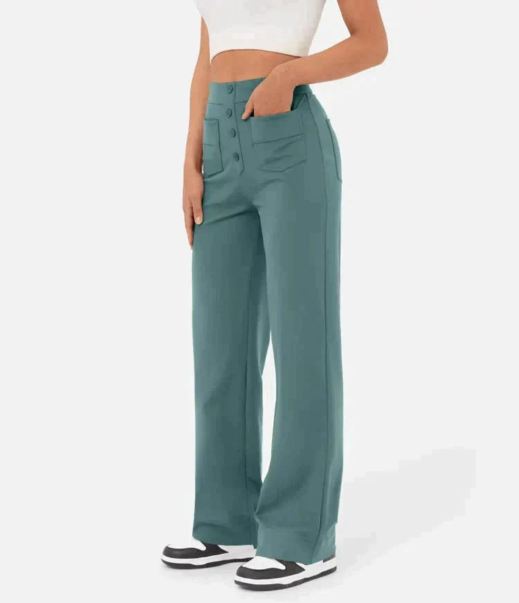 Annabelle | High Waist Wide Leg Trousers with Button Front