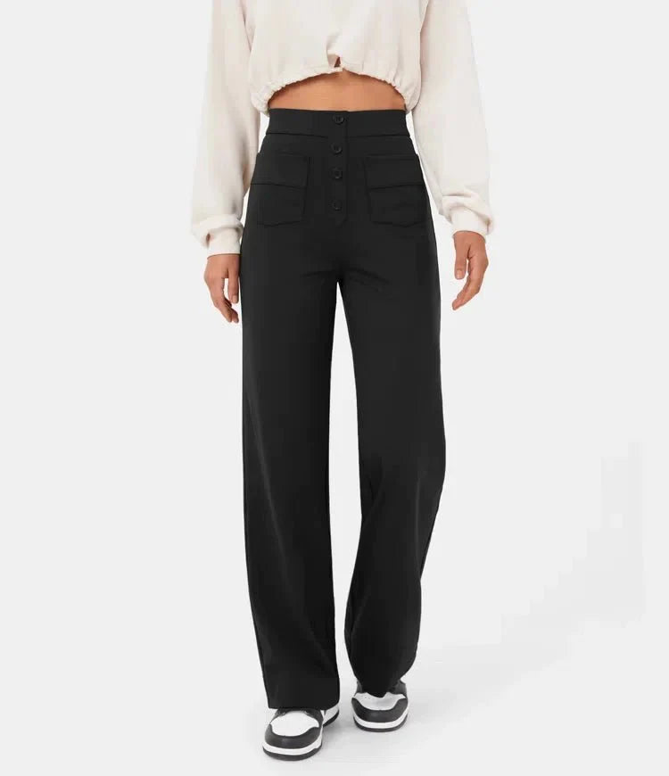 Annabelle | High Waist Wide Leg Trousers with Button Front