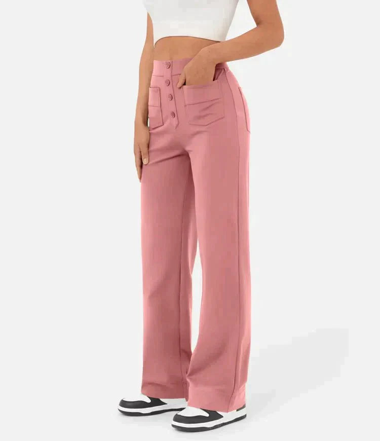 Annabelle | High Waist Wide Leg Trousers with Button Front
