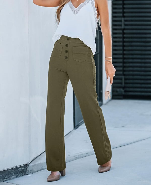 Annabelle | High Waist Wide Leg Trousers with Button Front
