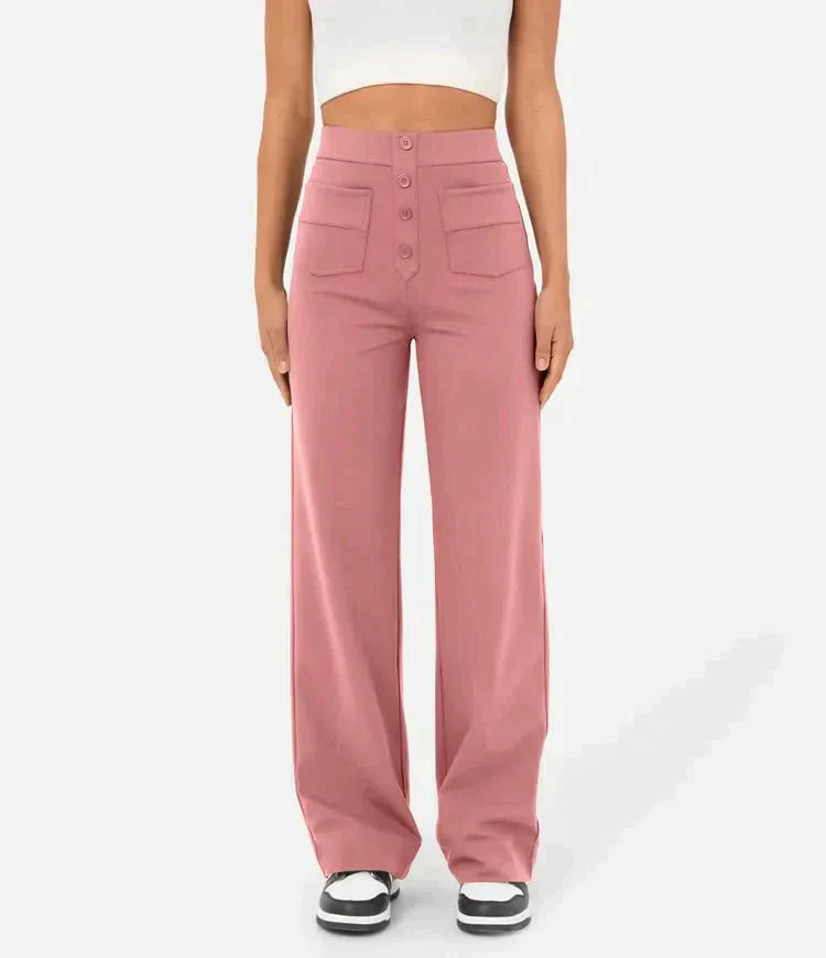 Annabelle | High Waist Wide Leg Trousers with Button Front