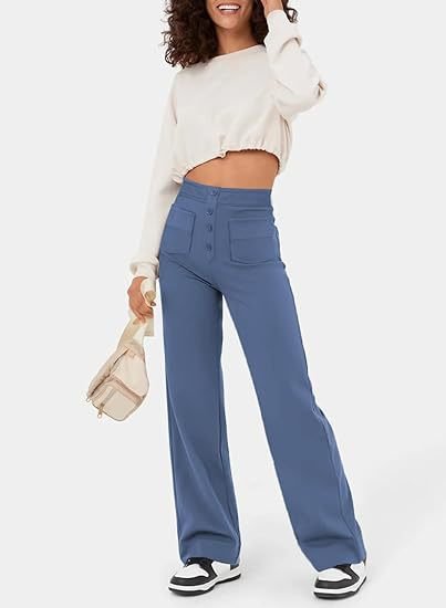 Annabelle | High Waist Wide Leg Trousers with Button Front