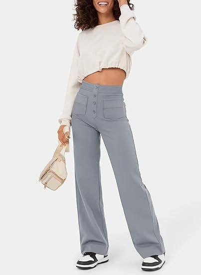 Annabelle | High Waist Wide Leg Trousers with Button Front