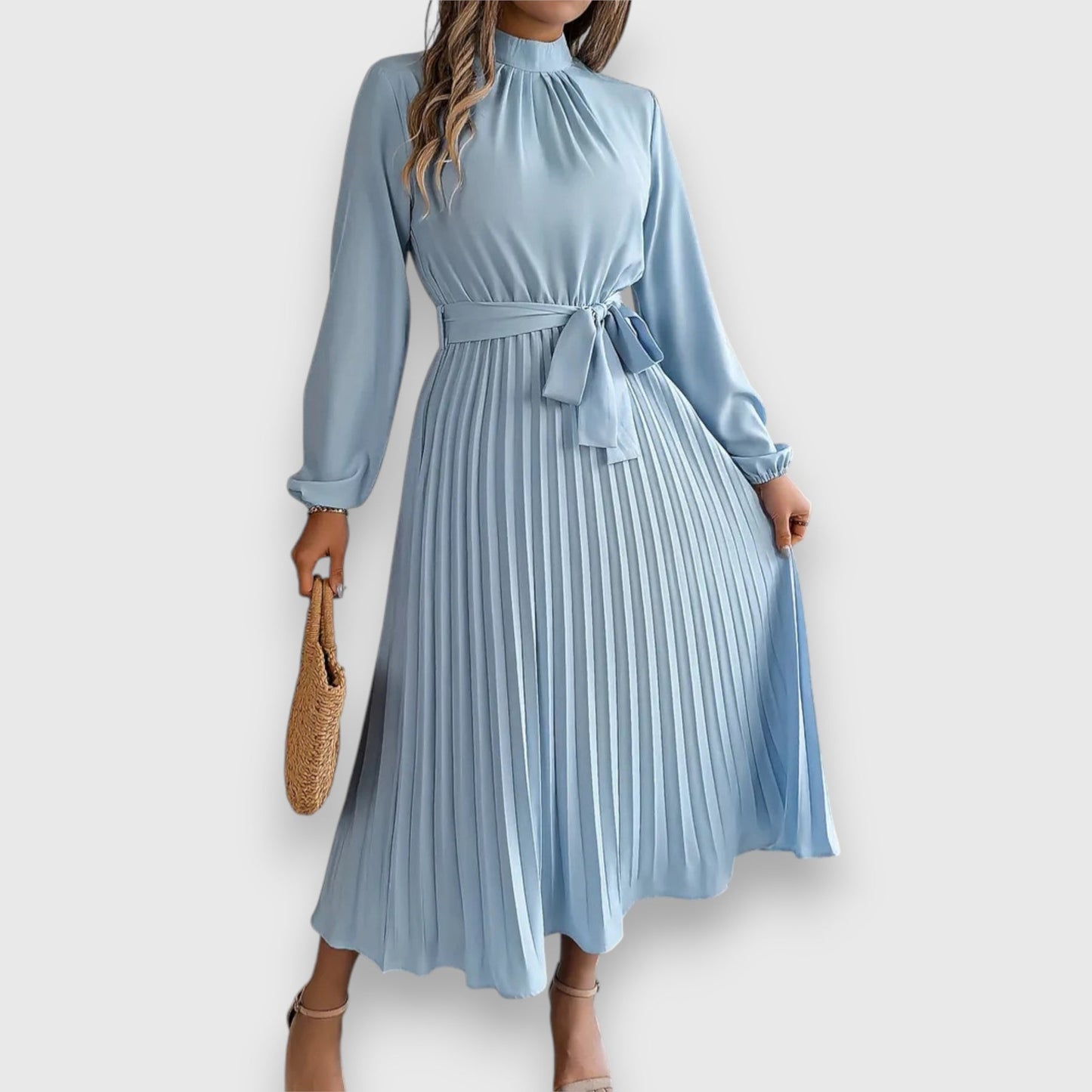 Lisa | Pleated Midi Dress with Tie Waist