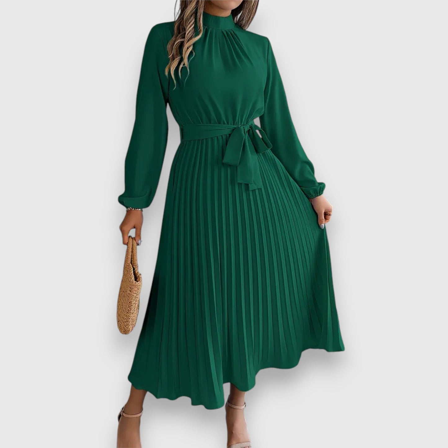 Lisa | Pleated Midi Dress with Tie Waist