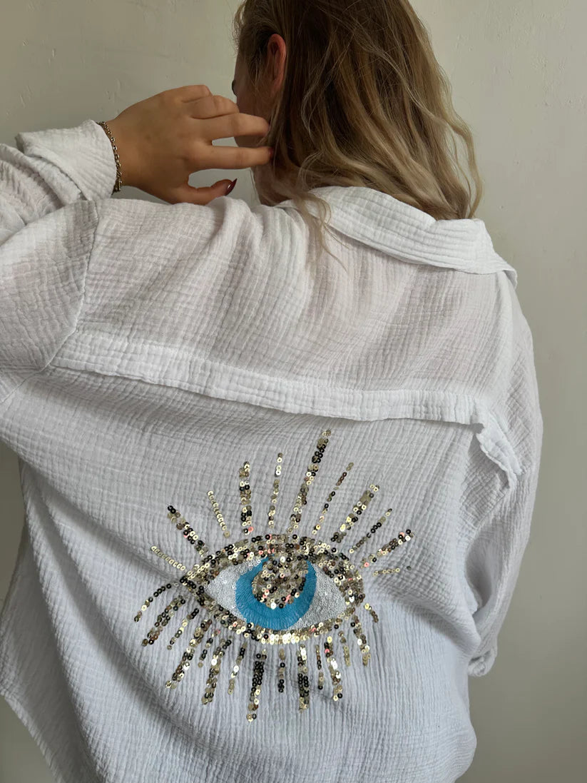 Eliza | Oversized Shirt Eye Print Long Sleeve