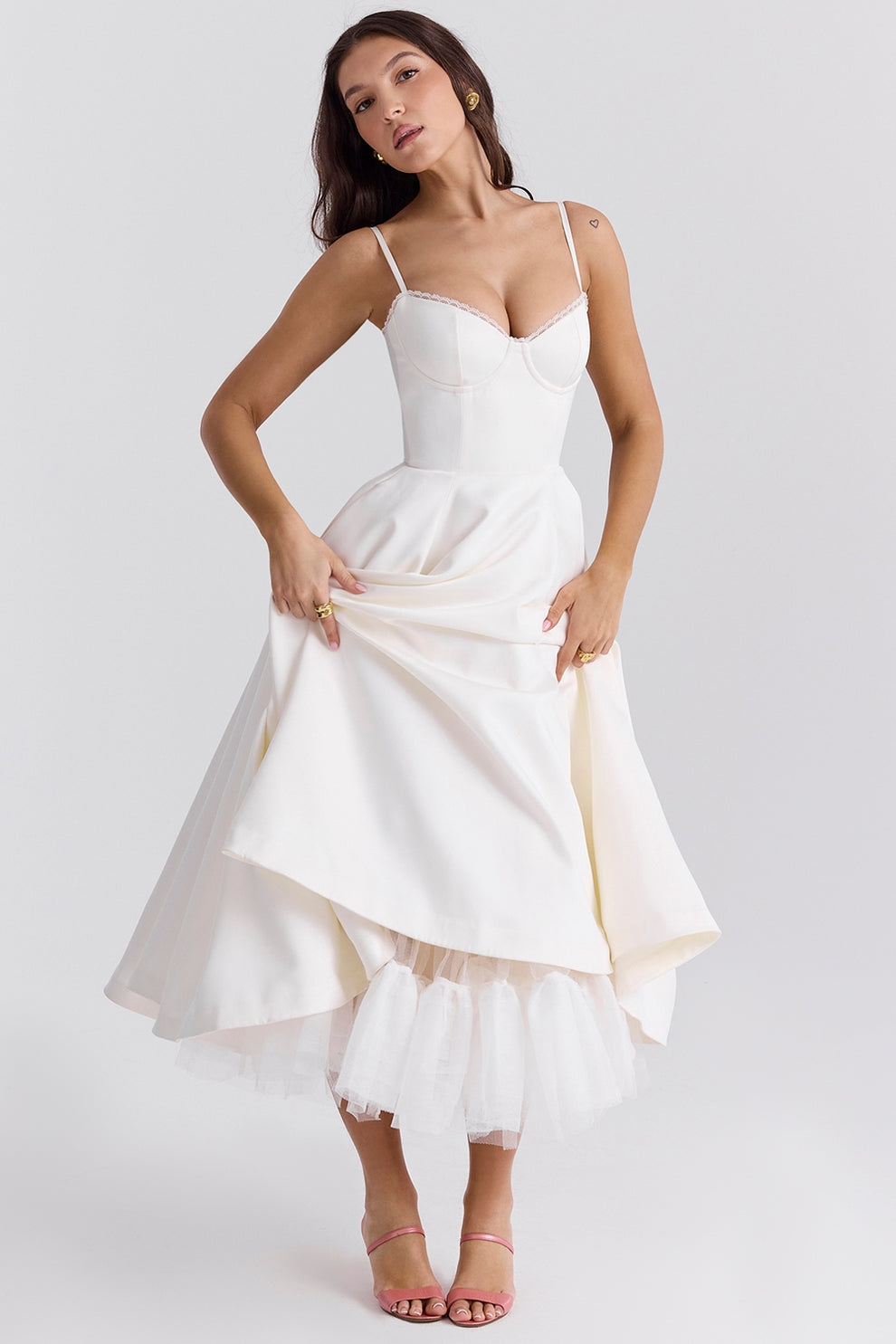 Arestina | Strappy Tulle Midi Dress