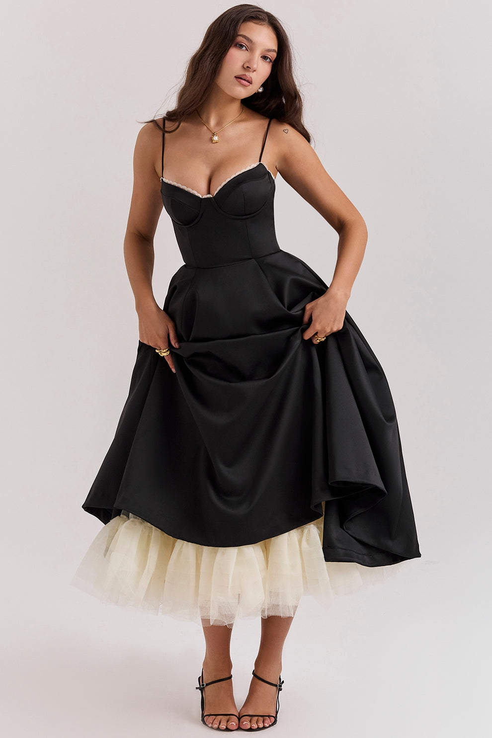 Arestina | Strappy Tulle Midi Dress