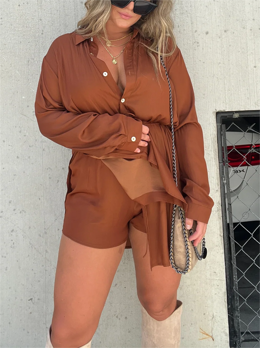 Giulia | Collared Long Sleeve Shirt and Shorts Set