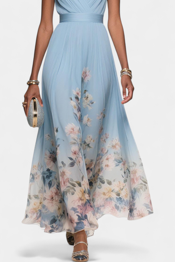 Saulina | Wedding Guest Floral Chiffon Maxi Dress