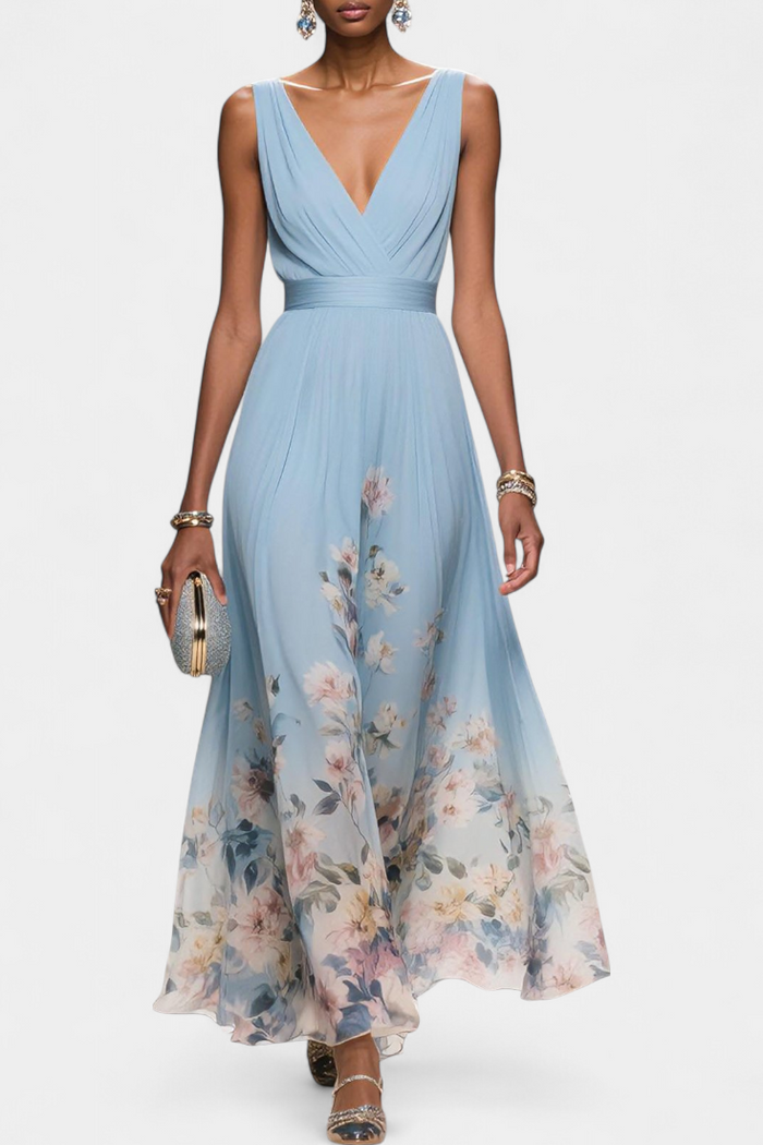 Saulina | Wedding Guest Floral Chiffon Maxi Dress