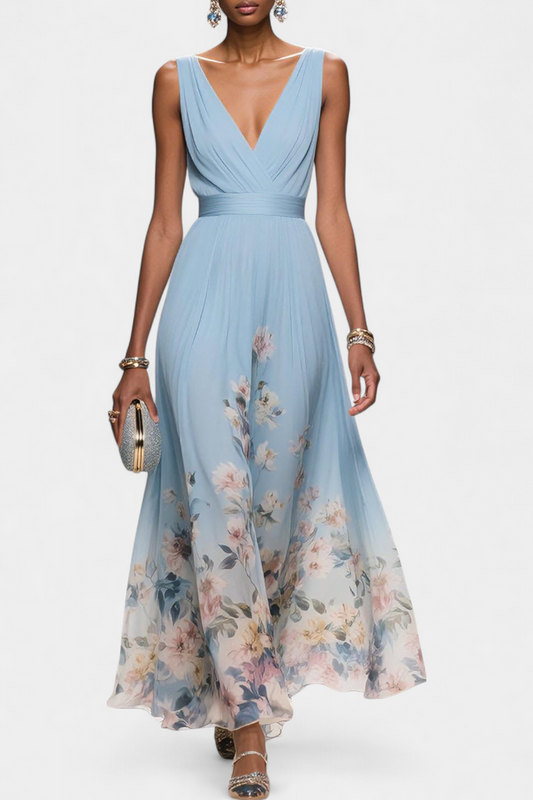 Saulina | Wedding Guest Floral Chiffon Maxi Dress