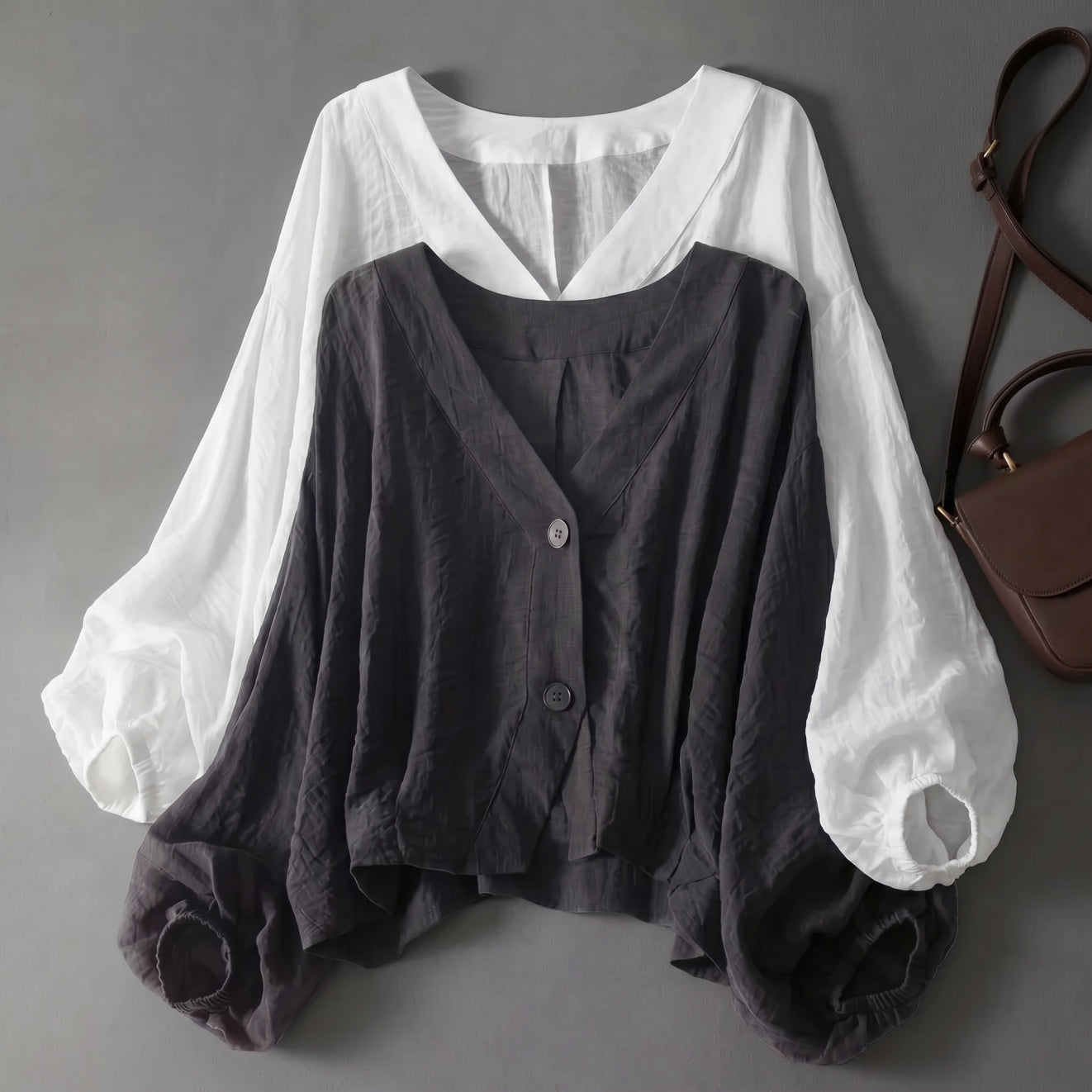 Comatize | V Neck Button Sleeve Blouse
