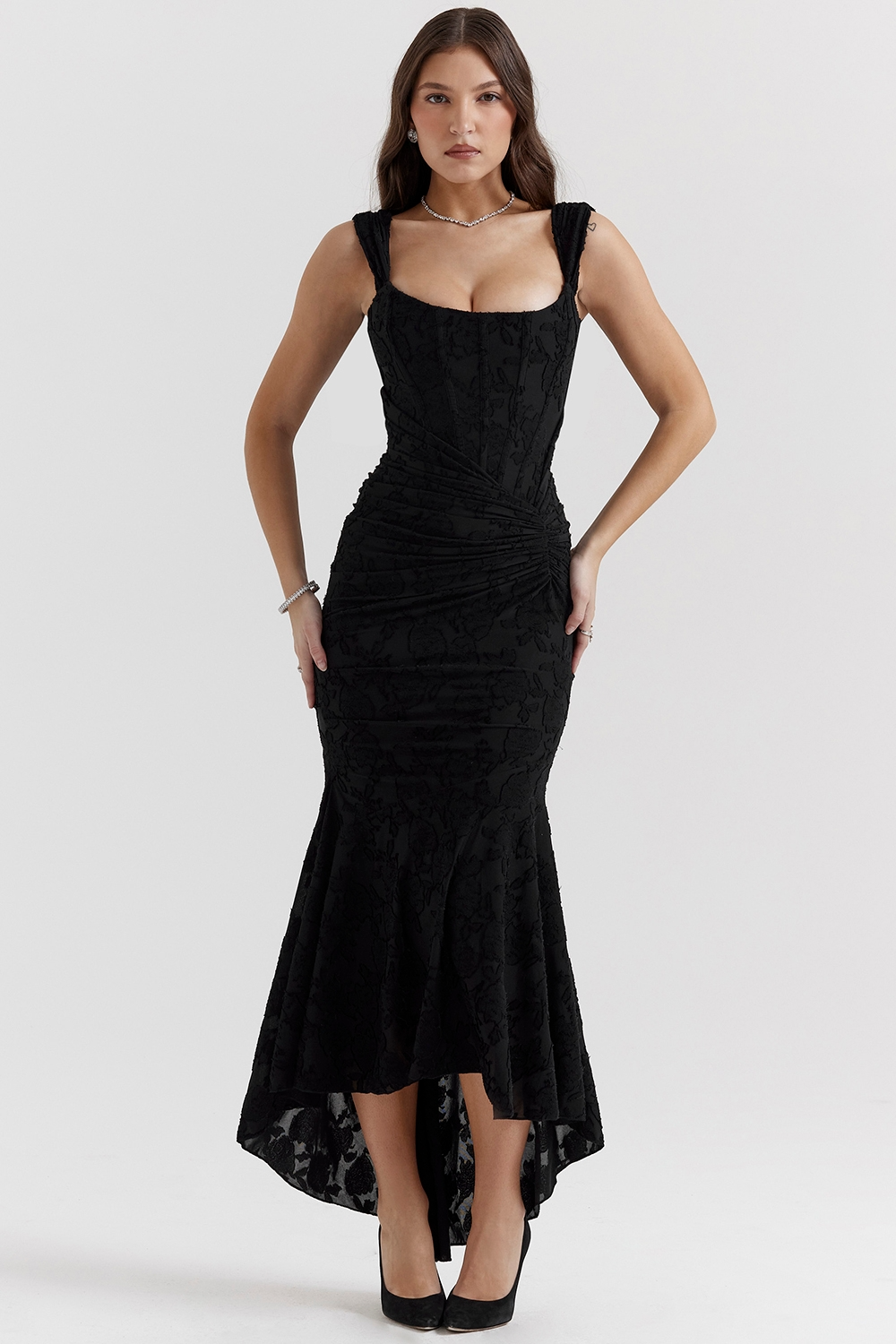 Traudel | Floral Jacquard Square Neck Midi Dress