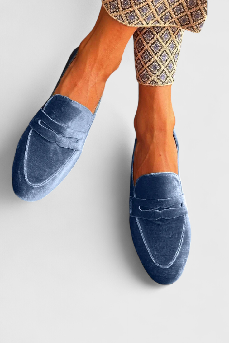 Navarro - Blue Velvet Style Penny Loafers
