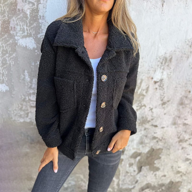 Alwina | Teddy Button-Up Collared Pocket Jacket