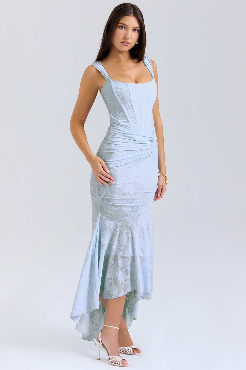 Traudel | Floral Jacquard Square Neck Midi Dress