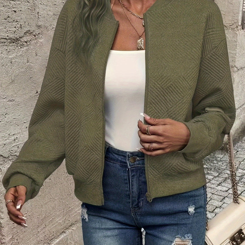 Shahna | Zip Up Textured Bomber Jacket