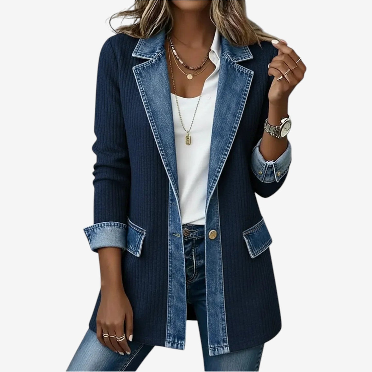 Sunna | Longline Denim Trim Knit Jacket