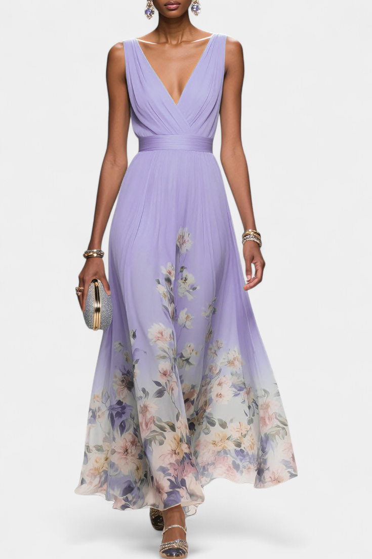 Saulina | Wedding Guest Floral Chiffon Maxi Dress