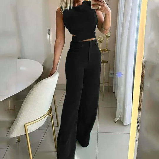 Alwinea - Wide Leg Trouser Set Sleeveless Crop Top