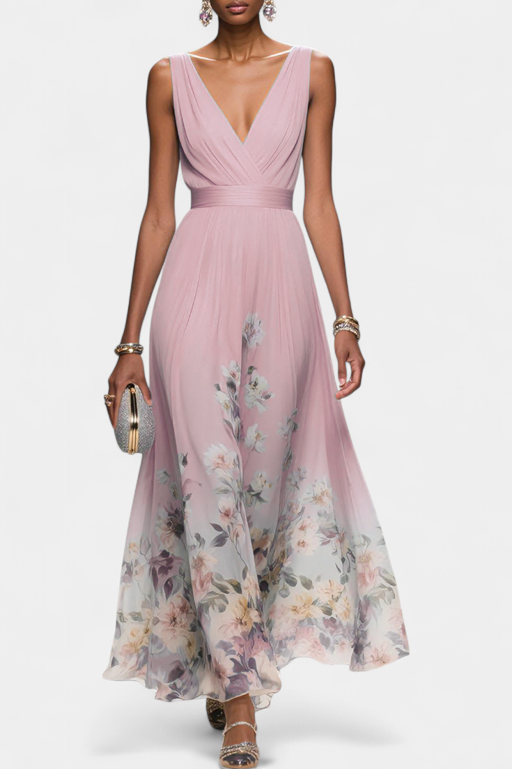 Saulina | Wedding Guest Floral Chiffon Maxi Dress