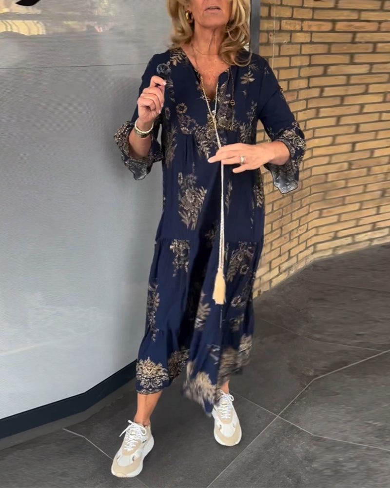 Hypatia | Floral V-Neck Long Sleeve Maxi Dress
