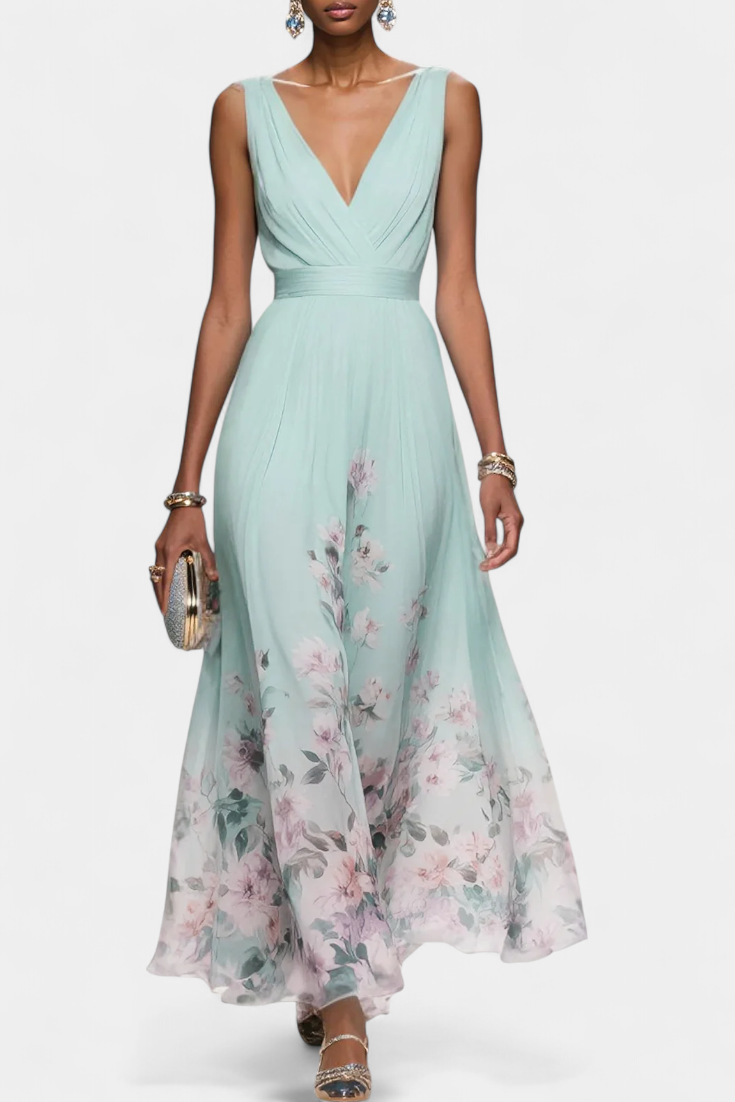 Saulina | Wedding Guest Floral Chiffon Maxi Dress