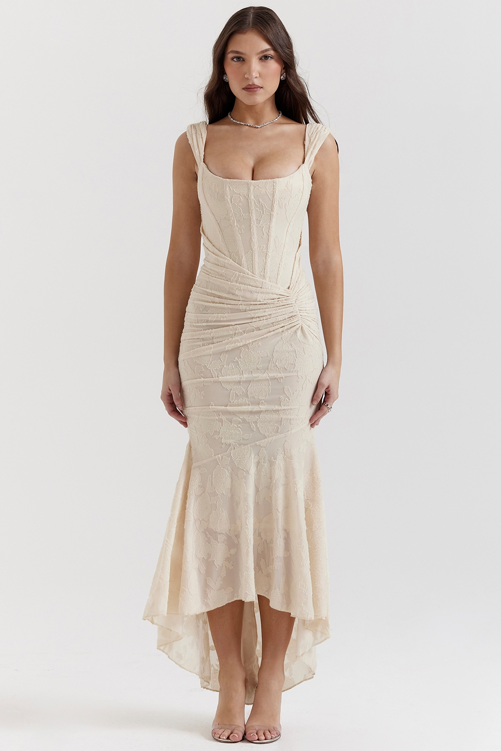 Traudel | Floral Jacquard Square Neck Midi Dress