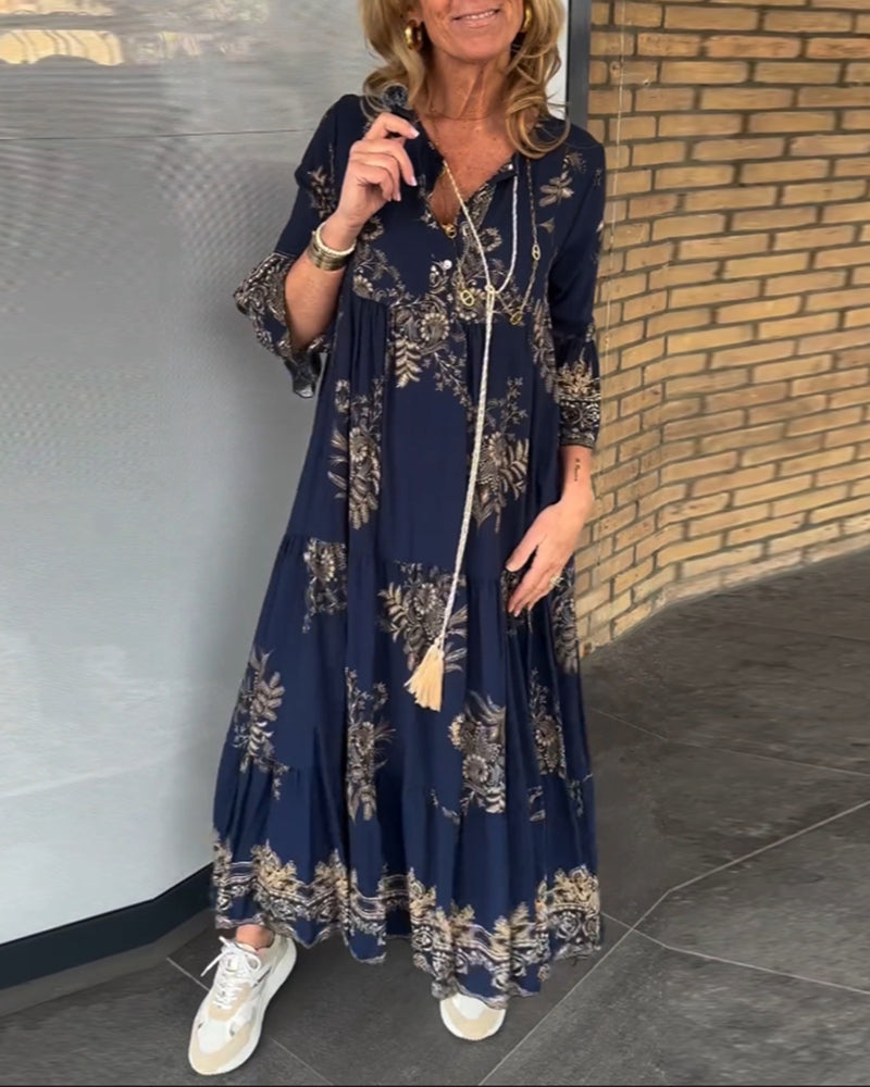 Hypatia | Floral V-Neck Long Sleeve Maxi Dress