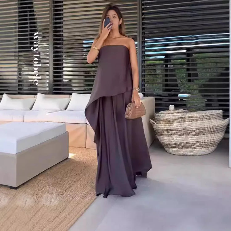 Kerstin | Strapless Asymmetrical Overlay Wide Leg Jumpsuit